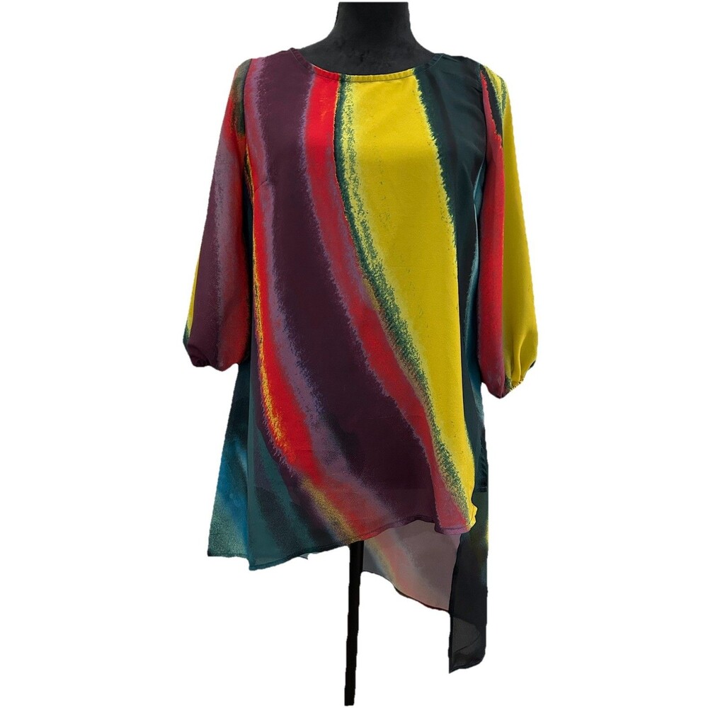 New York And Company Womens Blouse Sz XS Multicolor 3/4 Sleeve Festival Boho
